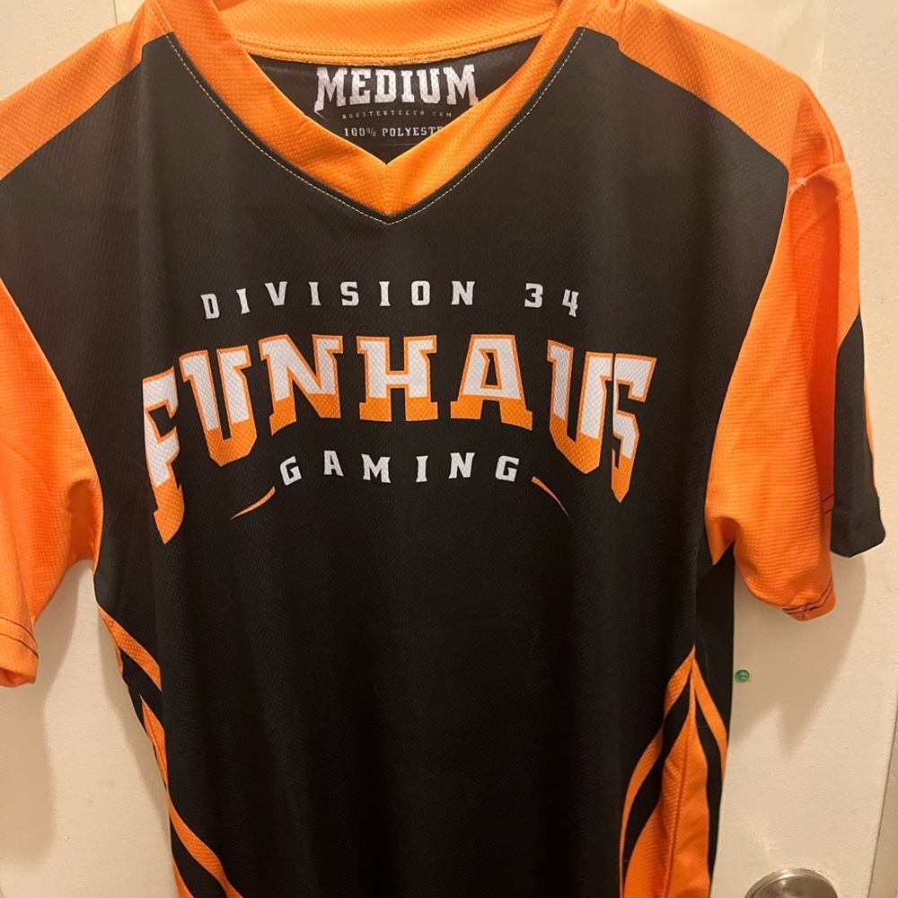 Fun Haus division 34 gaming orange and black medium jersey